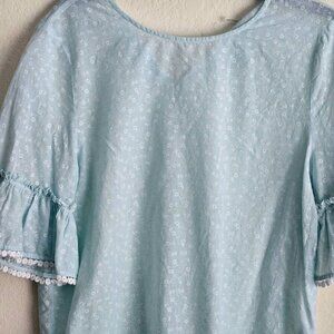 Court & Rowe boho Ruffle Cottagecore Bell Sleeve Embroider Floral cotton top L